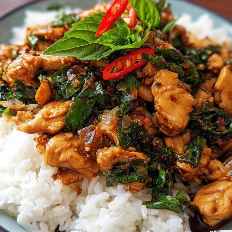 Pad Kra Pao Chicken w/ Rice